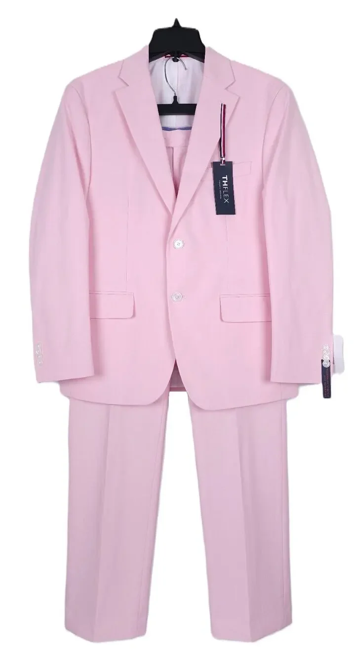 Tommy Hilfiger Mens Modern Fit 2 Piece Suit 40L 36x34 Light Pink Solid Chambray